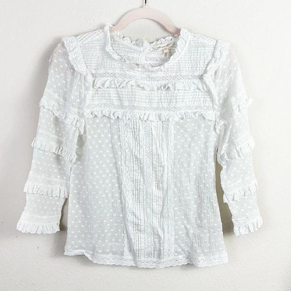 Rebecca Taylor Long Sleeve Moon Dot Embroidered Top in White size 4 - Picture 12 of 12